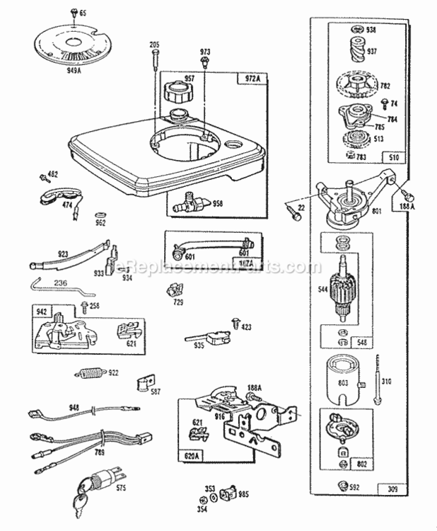 FueltankElectstartControls Diagram and Parts List for 090782-0140-01  Briggs and Stratton Engine